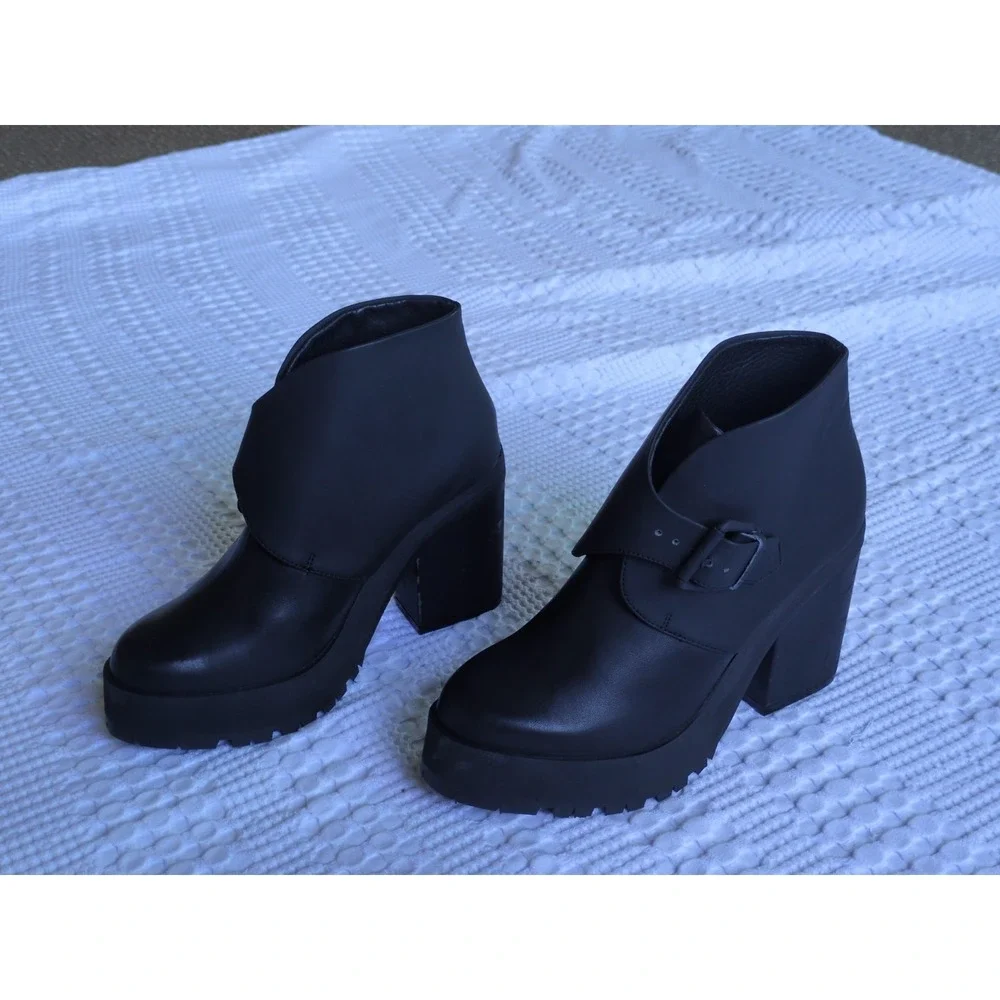 Miista Heeled Ankle Platform Boots FLAWS Black Size 8.5 US 39 EU